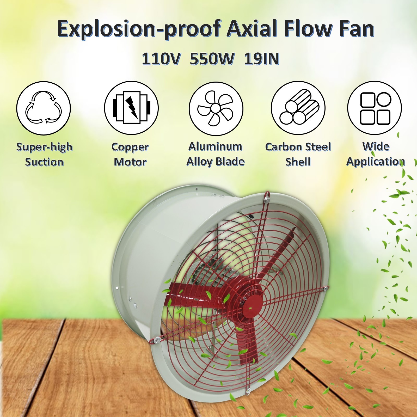 110V 19in Explosion Proof Exhaust Fan 550W Cylinder Pipe Fan Wall Mount Ventilat