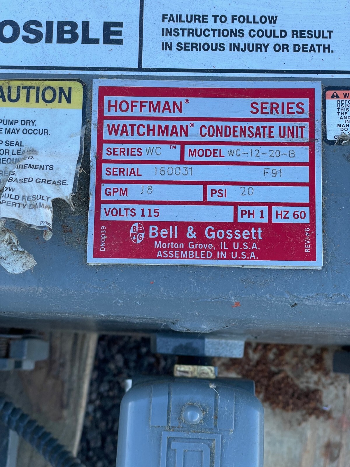 NEW Hoffman Watchman Condensate Unit WC-12-20-B 18GPM 115V Cast Iron Receiver
