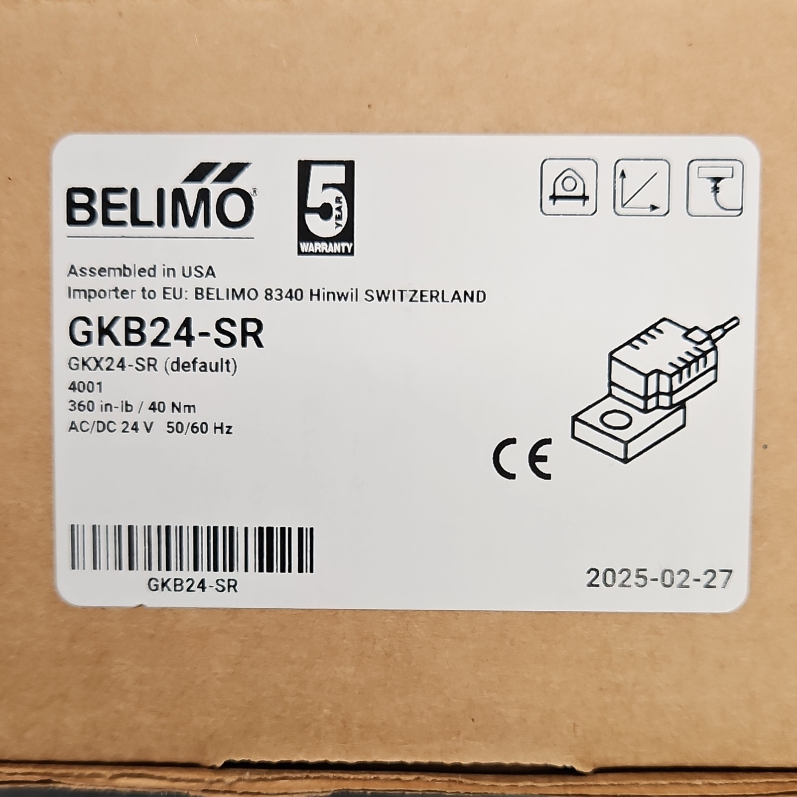 Belimo GKB24-SR Damper Actuator 24V Corded Electric 40Nm 360 in-lb 50/60Hz