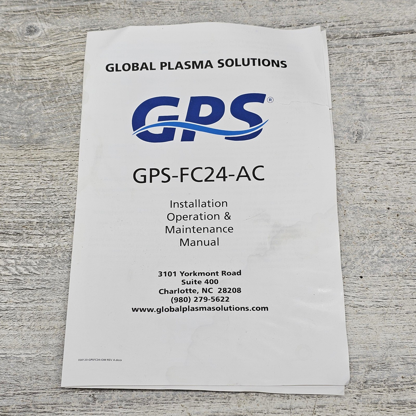 Global Plasma Solutions GPS-FC24-AC Ducted Air Purifier Ionizer 24-240VAC HVAC