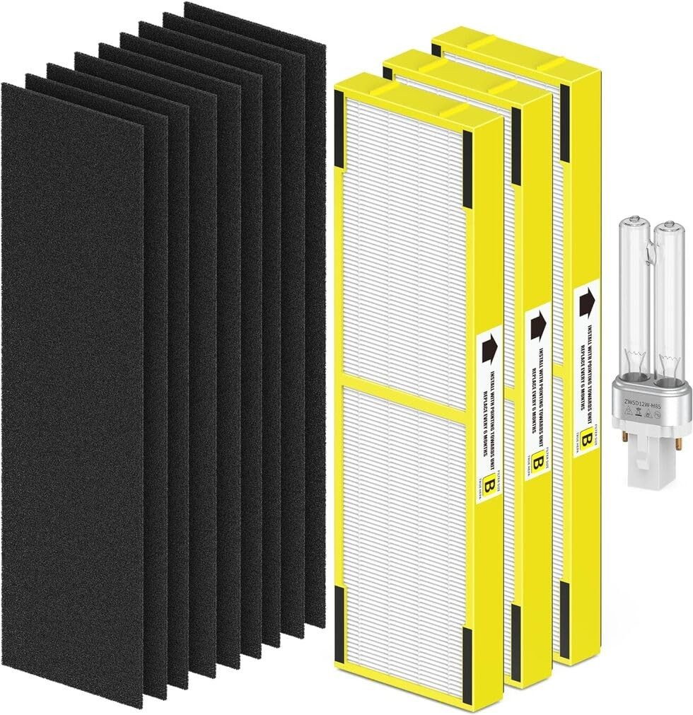 3 pack L:15.7″ x H:6.8″ x W:1.22″, Pure 3HEPA+9Carbon+1 LB4000 uv bulb