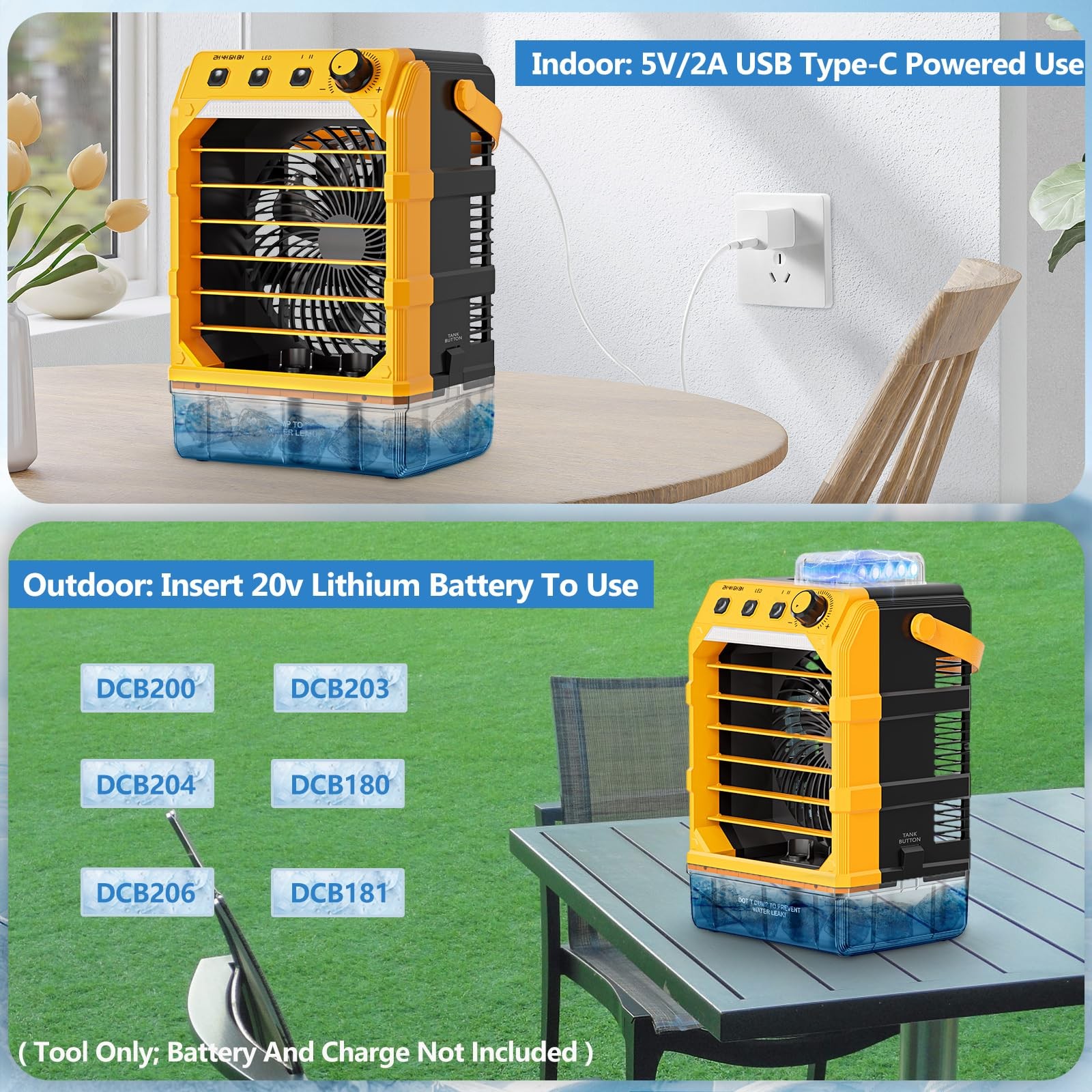 Uniqwamo Misting Fan Portable Compatible For Dewalt 20V/60V Batteryno Battery