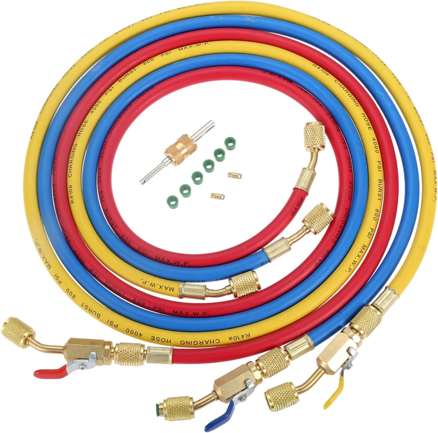 Aupoko AC Refrigerant Charging Hose with Ball Valve, 3-Color 60″ R410A HVAC Hose