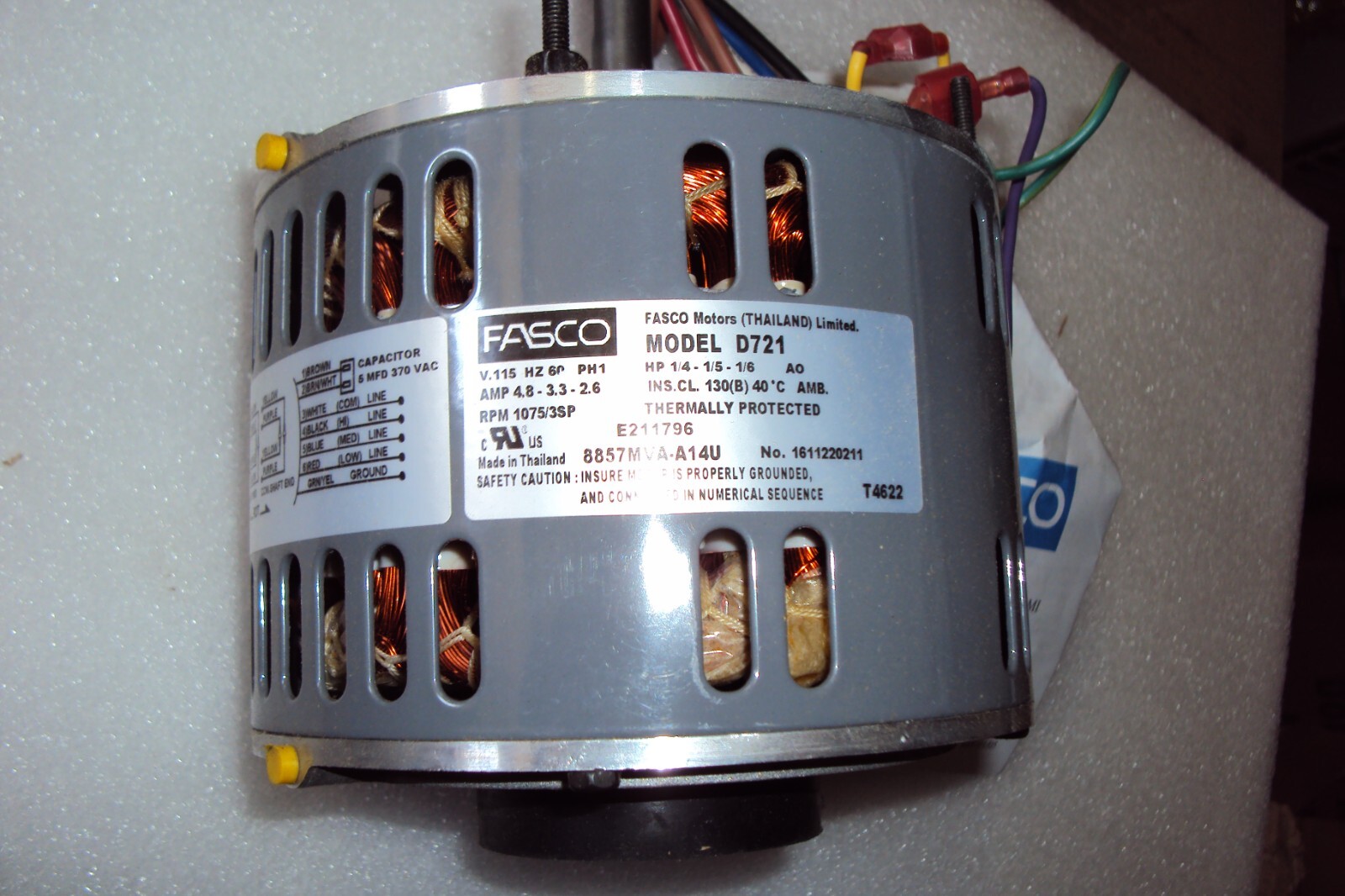 FASCO D721 Direct Drive Blower Motor: 1/4,1/5,1/6 HP ,Open Air-Over, 115 V,3 SP