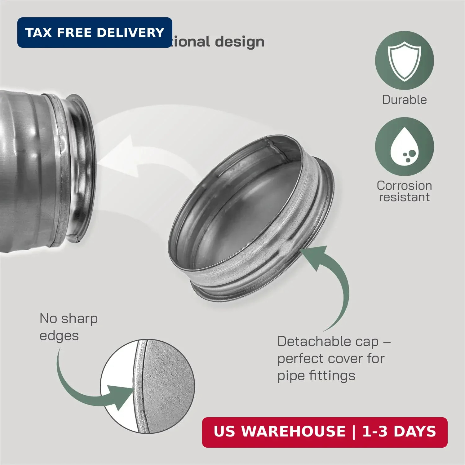 Vent Systems 4″ Inch Galvanized Steel Tee Cap – Heavy-Duty HVAC End Plug for Dry