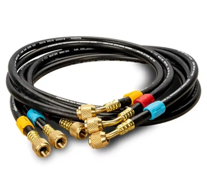 Fieldpiece HR3B Ball Valve Refrigerant Hose Set (3) with Color Tags – 1/4″ x 1/4