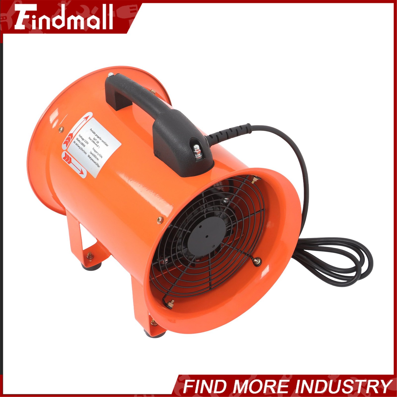 Findmall 8 Inch Portable Blower Fan 180W 900CFM 3450RPM with 33 Ft Duct Hose