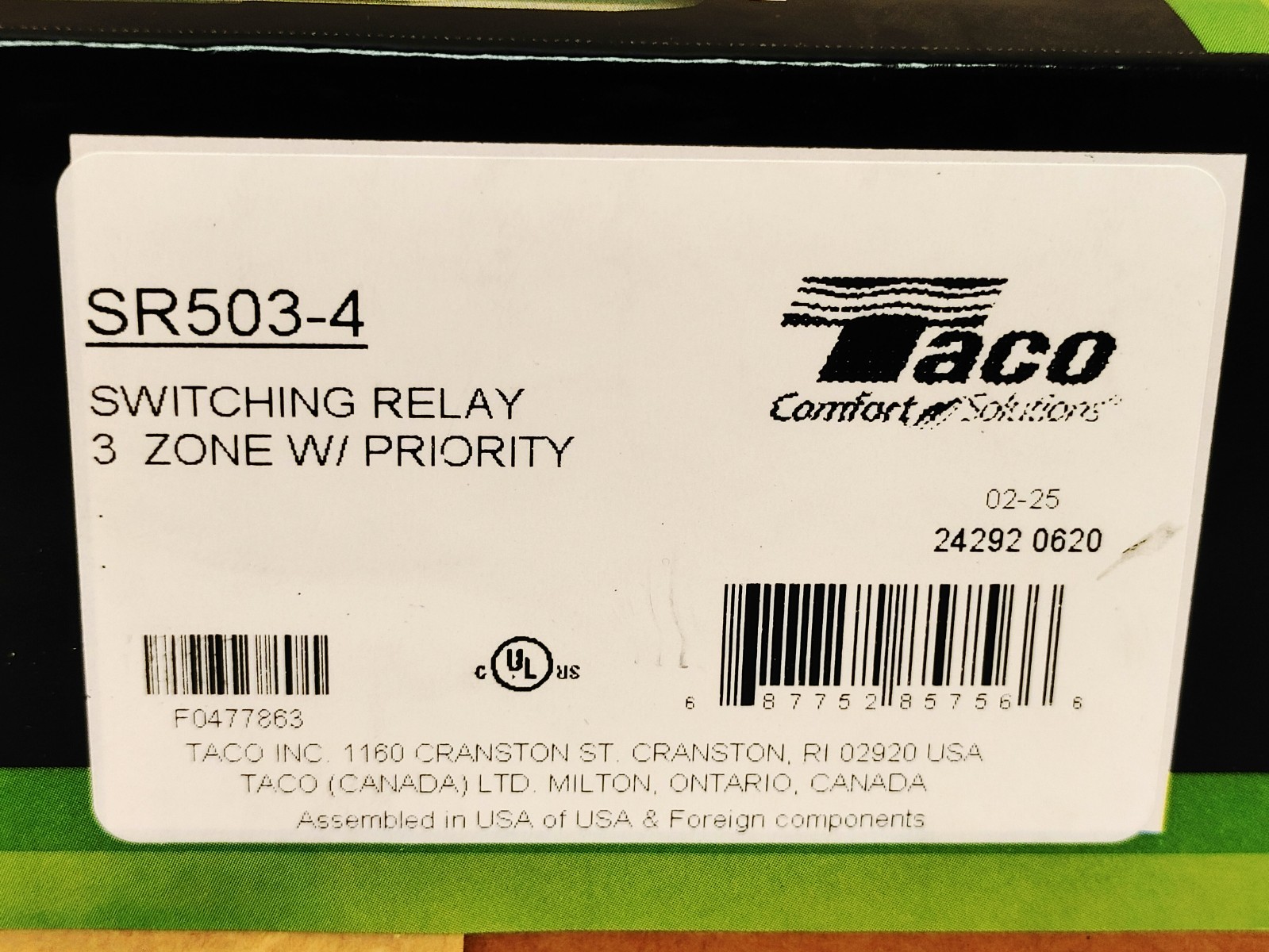 Taco SR503-4 3 Zone Switching Relay NEW/SEALED