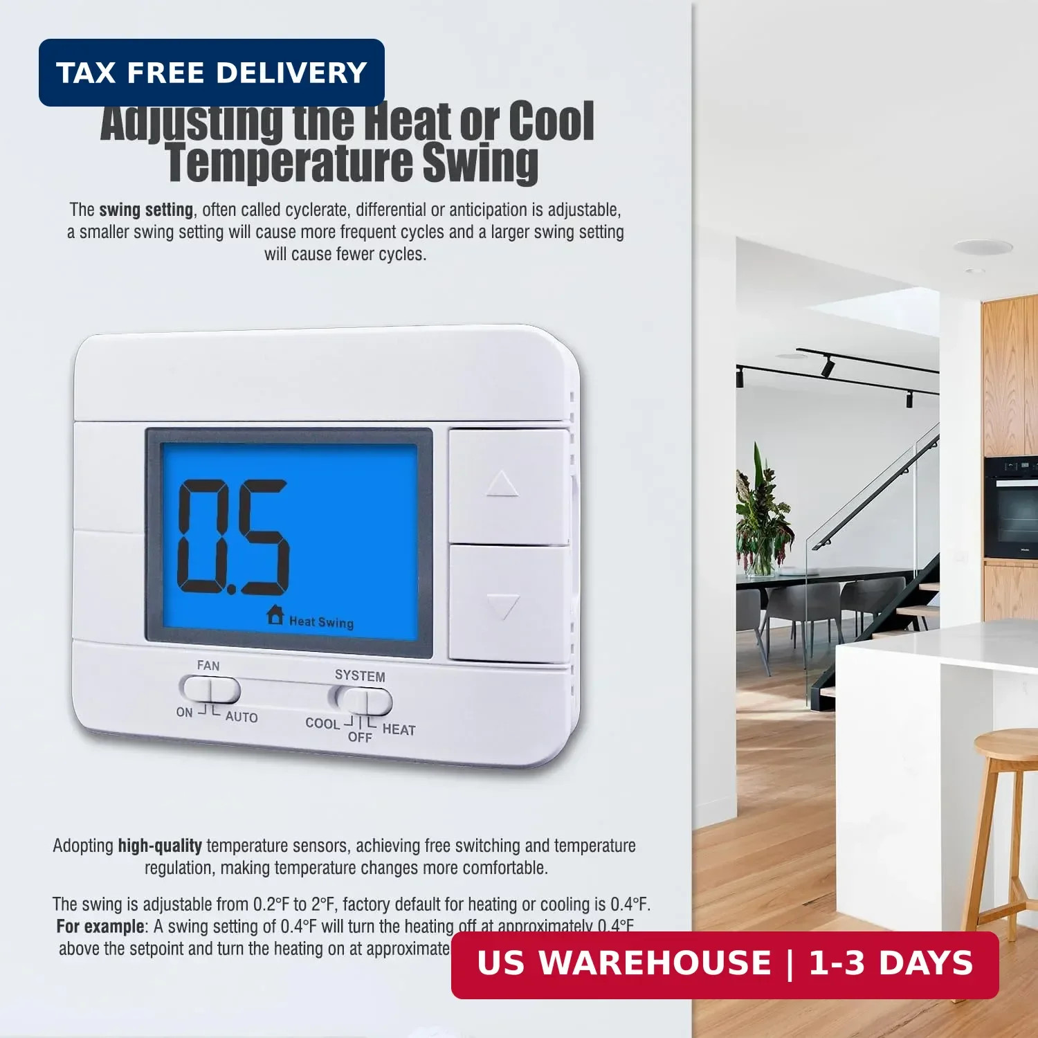 Aowel Non-Programmable Thermostats for House, Single-Stage 1 Heat/ 1 Cool, Simpl