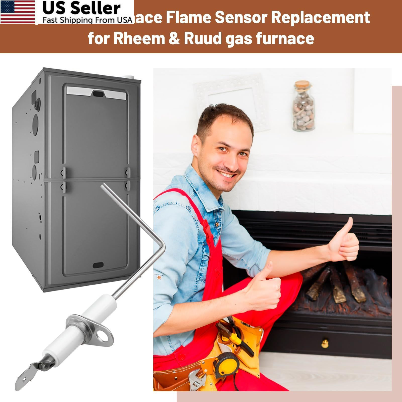 62-23543-01 Flame Sensor for Rheem & Ruud Furnace – 2 Pack