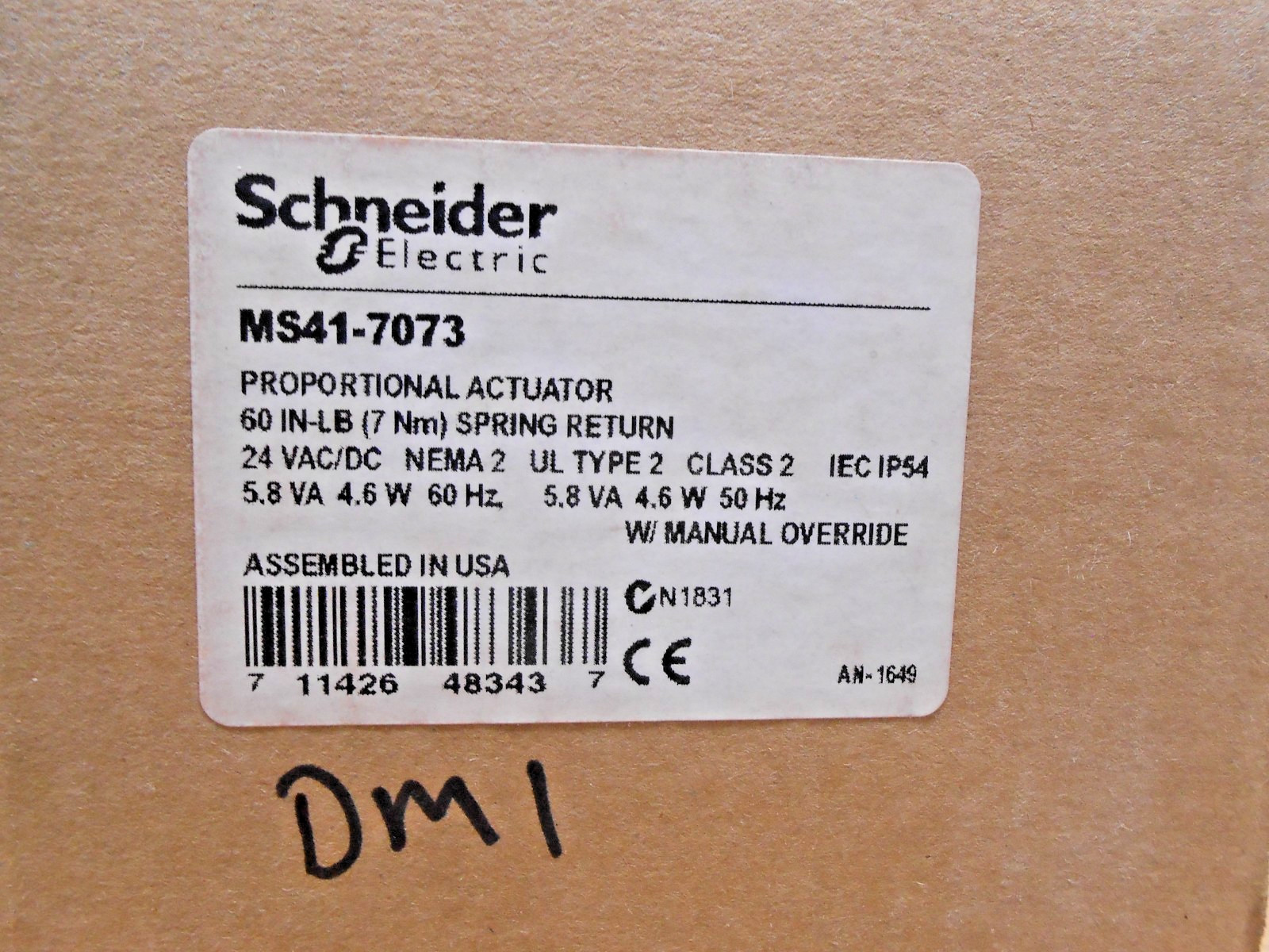 SCHNEIDER MS41-7073 PROPORTIONAL ACTUATOR 60 IN-LB 7NM SPRING RETURN