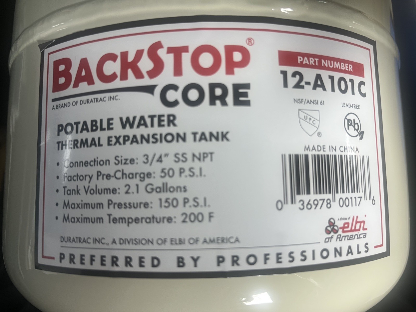 Backstop Core 2.1 Gallon Potable Water Expansion Tank 3/4 NPT – Brand New