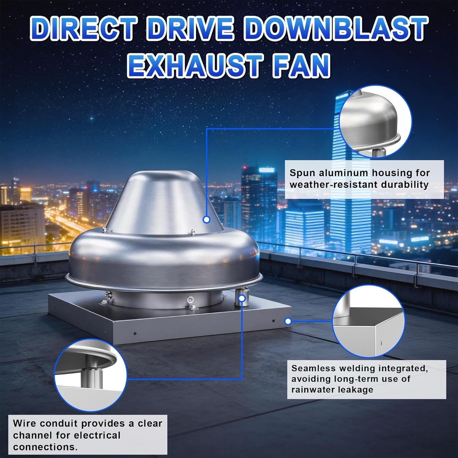 Direct Drive Centrifugal Downblast Roof Mounted Exhaust Fan 19″ Base Industrial