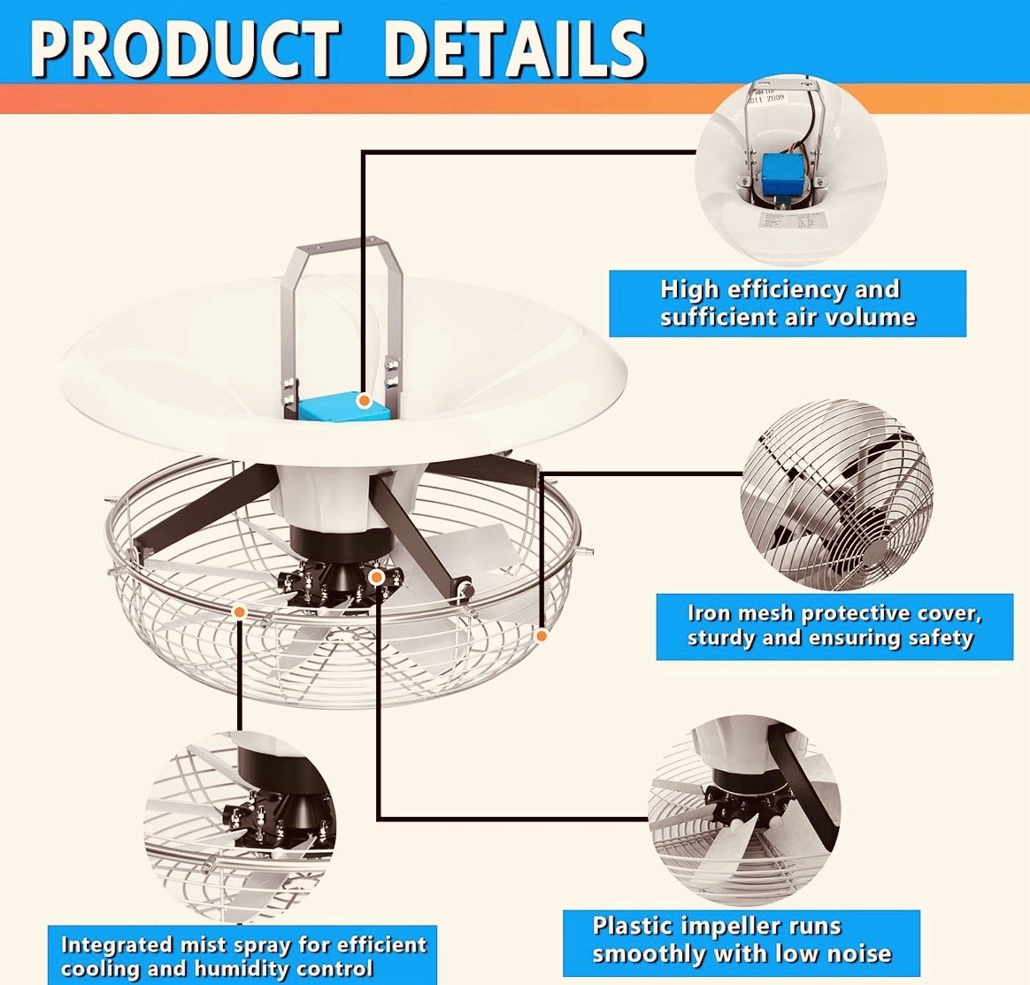 677- Vertical Circulation Fan 5800 CFM 120V 2.5A 25.4in Portable Carry Handle