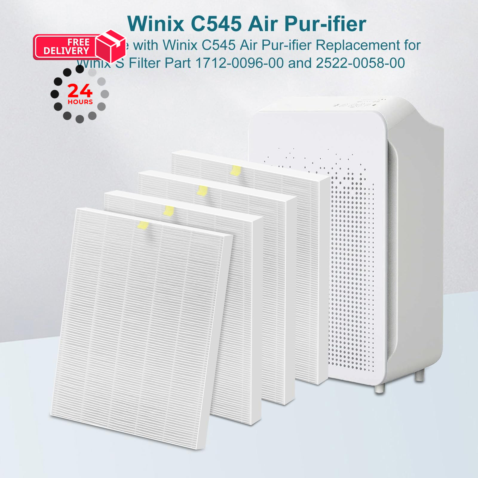 4-Pack Replacement Filter S for Winix C545 Air Purifier, 4 Filters, White