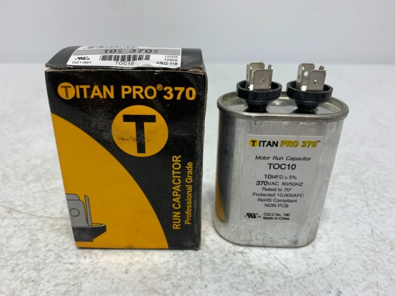 Titan Pro TOC10 Motor Run Capacitor 10MFD 370VAC Oval