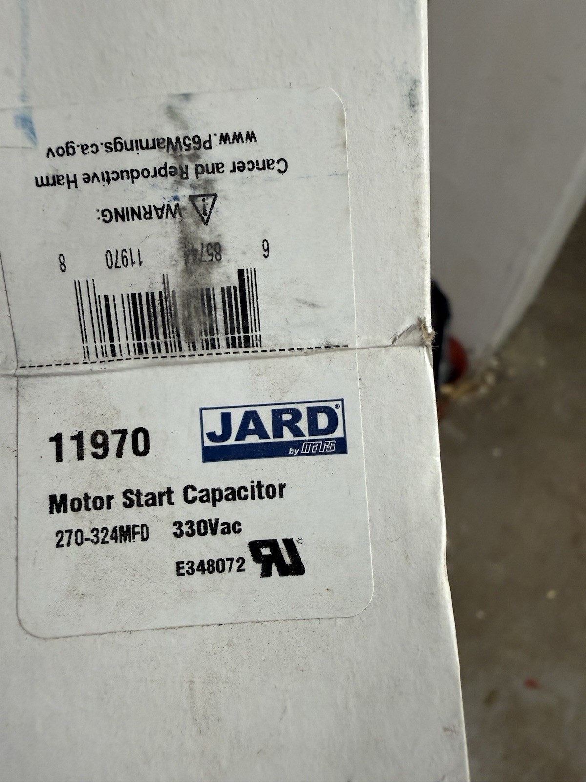 JARD 11970 Motor Start Capacitor 270-324 MFD 330 VAC MPN 61B7D330270NCMS