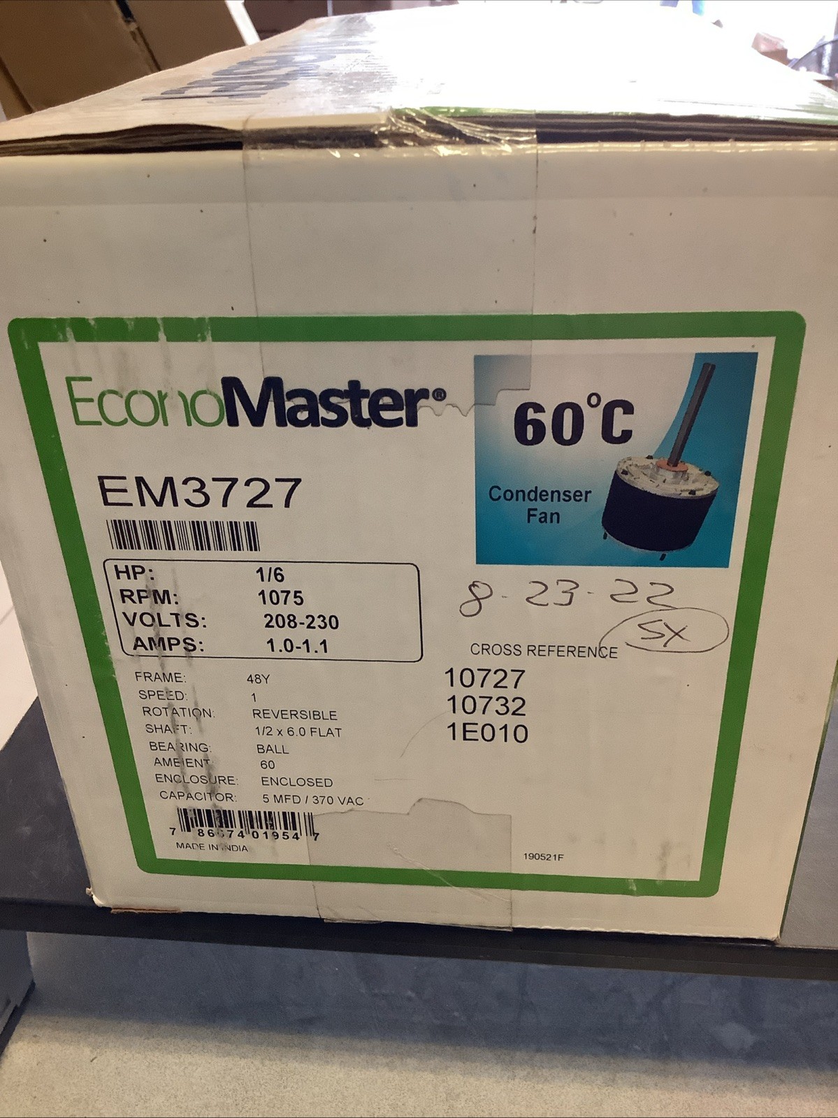 Economaster EM3727 Condenser Fan 1/6 HP, 1075 Rpm, 48Y Frame, 208-230V
