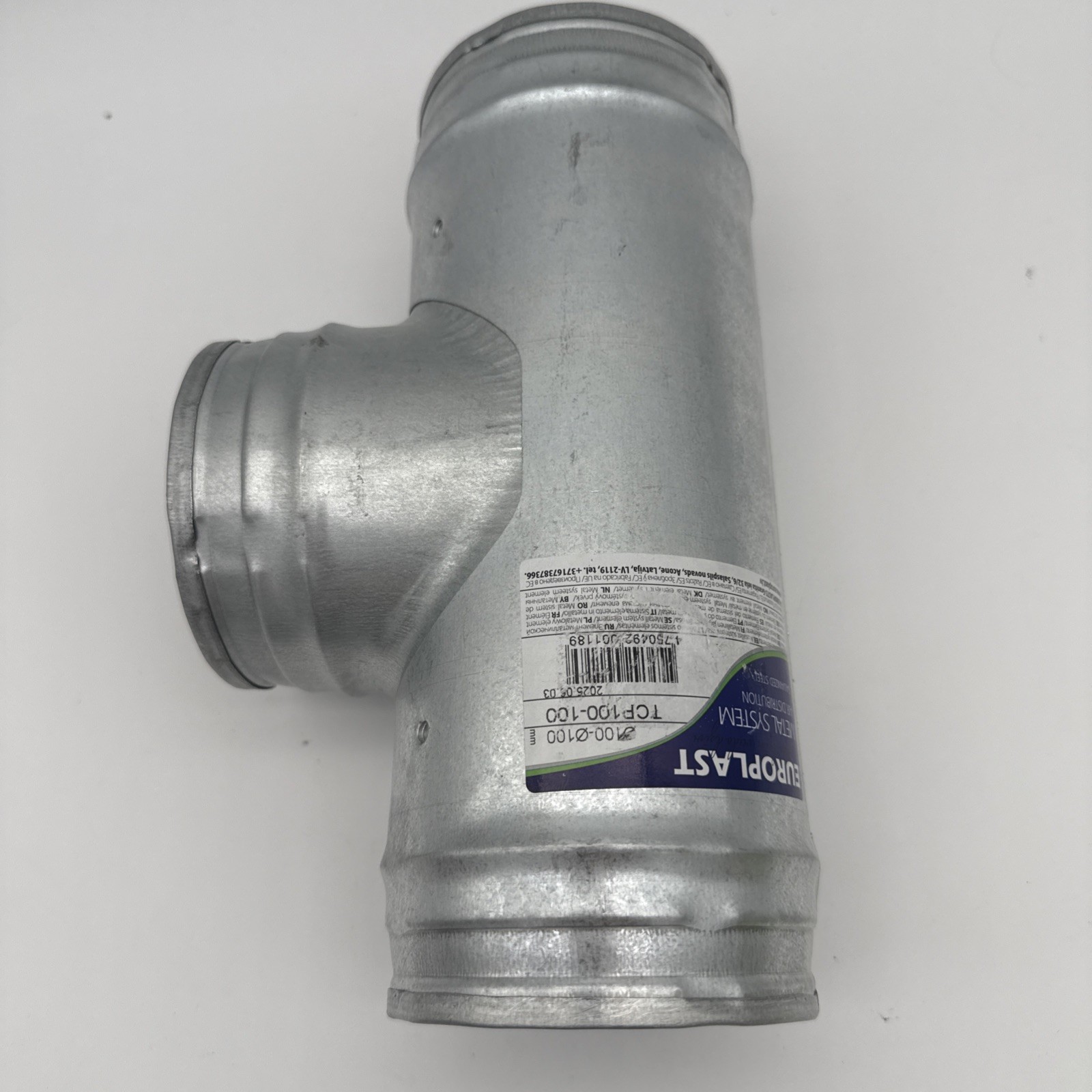 Europlast Duct Tee 4 Inch Galvanized Steel 3-Way Vent Fitting HVAC Round New