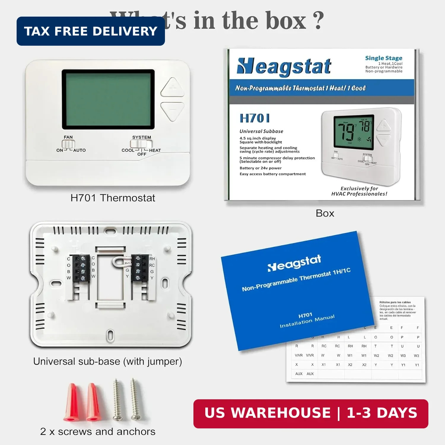 Heagstat Non-Programmable Thermostats for Home Conventional Single-Stage Systems