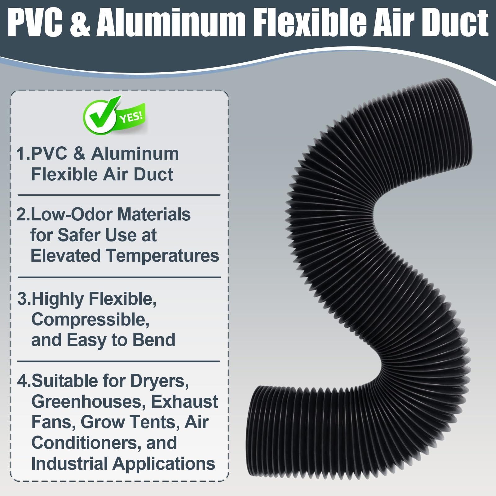 4 Inch Dryer Vent Hose, 9 FT Flexible 9ft Hose-Black, Black