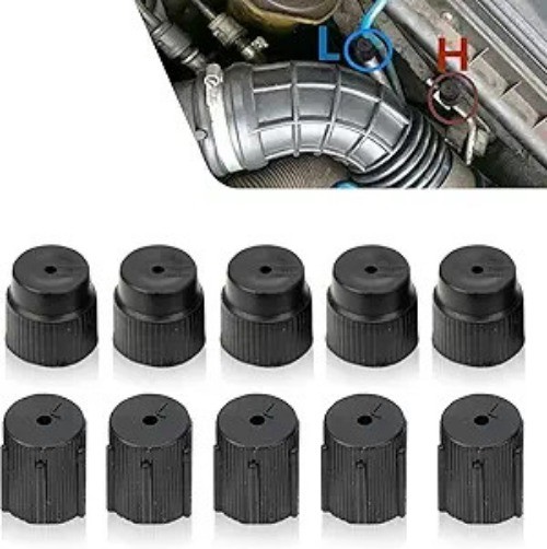 10 PCS Air Conditioning Valve Core Covers, High Side and Low Side Color: Black