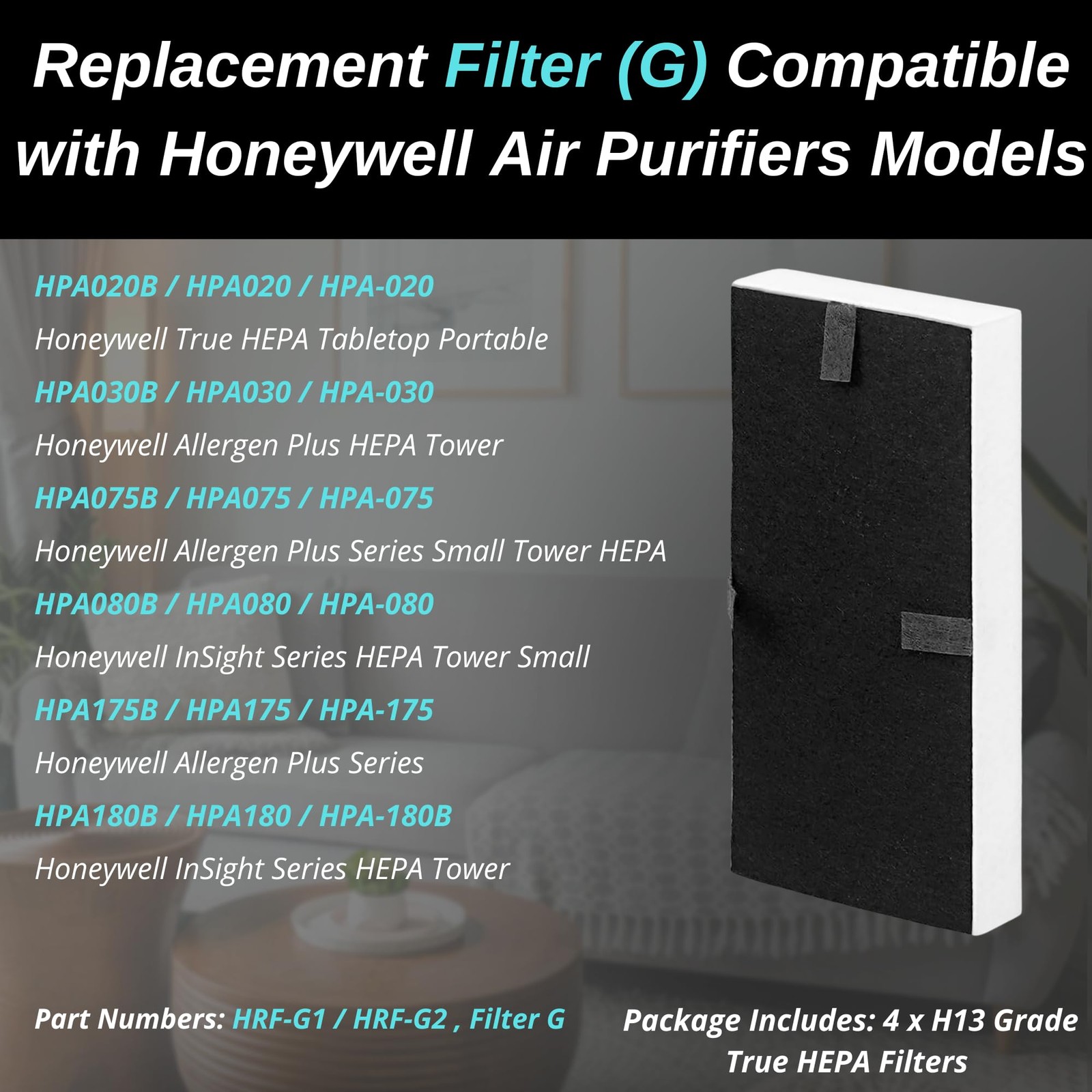 4-Pack HRF-G1/HRF-G2 True HEPA Replacement Filter (G) Compatible with…