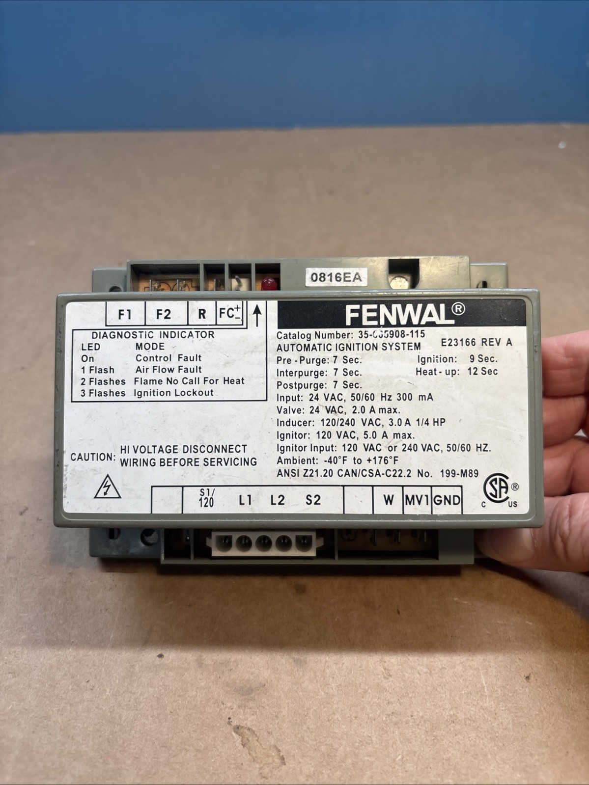 Fenwal 35-665908-115 24 Vac Hot Surface Ignition Control Board