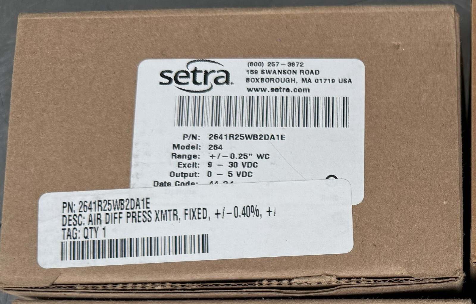 Setra 2641R25WB2DA1E Differential Pressure Transducer – ±0.25″ W.C., 0–5 VDC Out