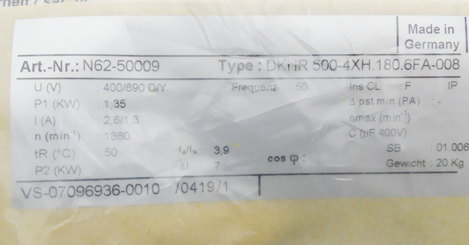 Rosenberg DKHR 500-4XH.180.6FA-008 Centrifugal Fan N62-50009 DD137-50-4 -New-