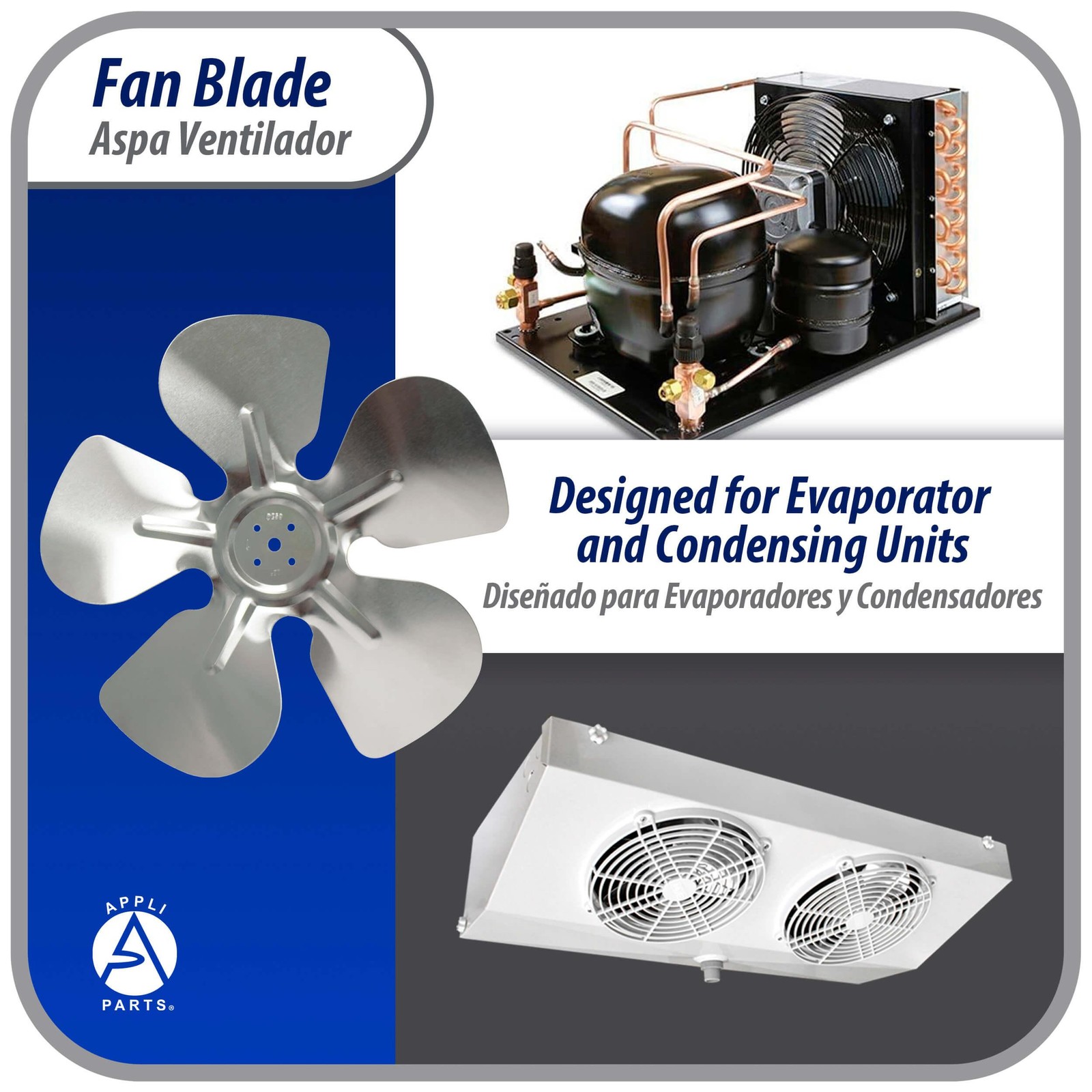 Appli Parts APFB-A09CCW Aluminum Fan Blade 9 in, 230 mm, CCW, 22 degrees, hubles
