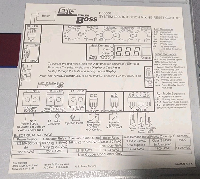 Boiler Control BB3000 Erie Boss 3000 Injection Mixing Reset