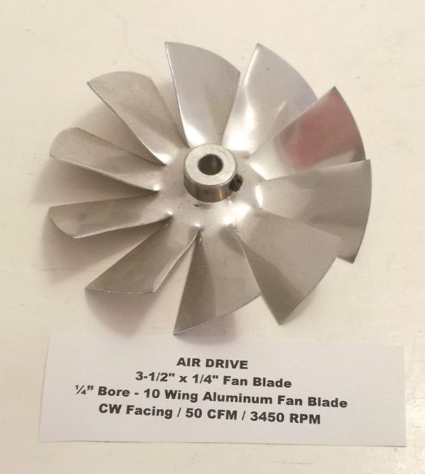 AIR DRIVE 3-1/2″ x 1/4″ Fan Blade – 10 Wing Aluminum Fan Blade – 1/4″ Bore – CW