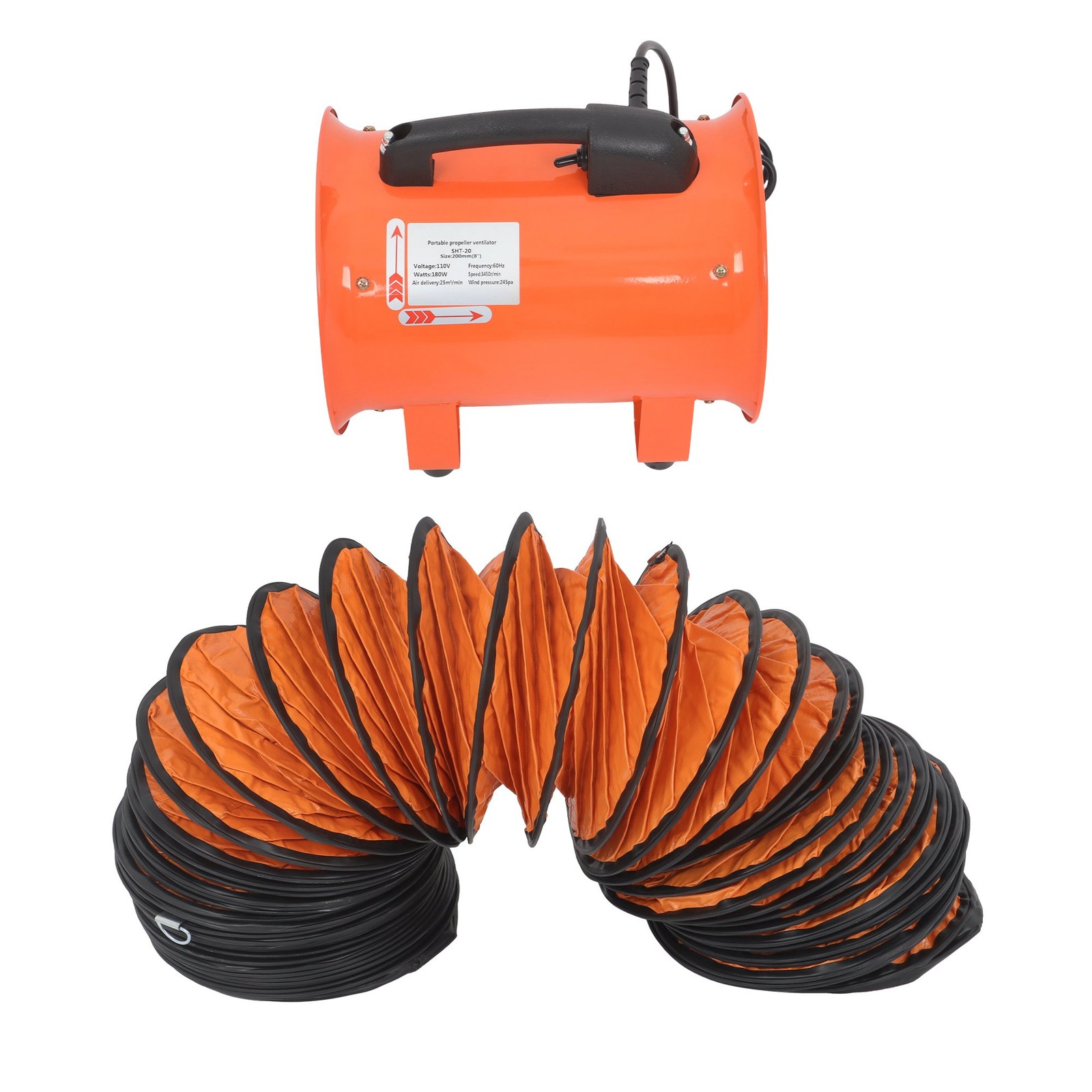 8 Inch Portable Air Mover Blower Fan 900CFM 180W 3450RPM with 33FT Duct Hose