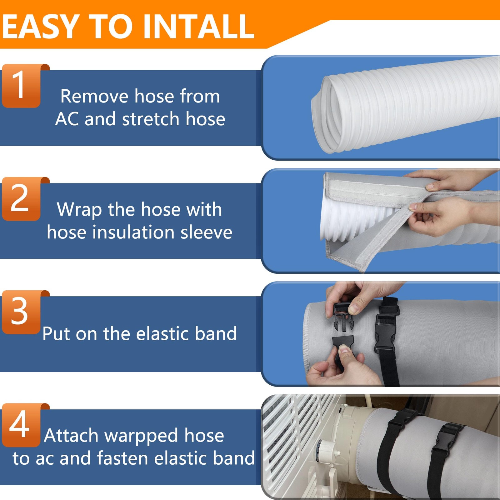 Portable AC Hose Insulation Sleeve, Air 1 Pack, Light Gray