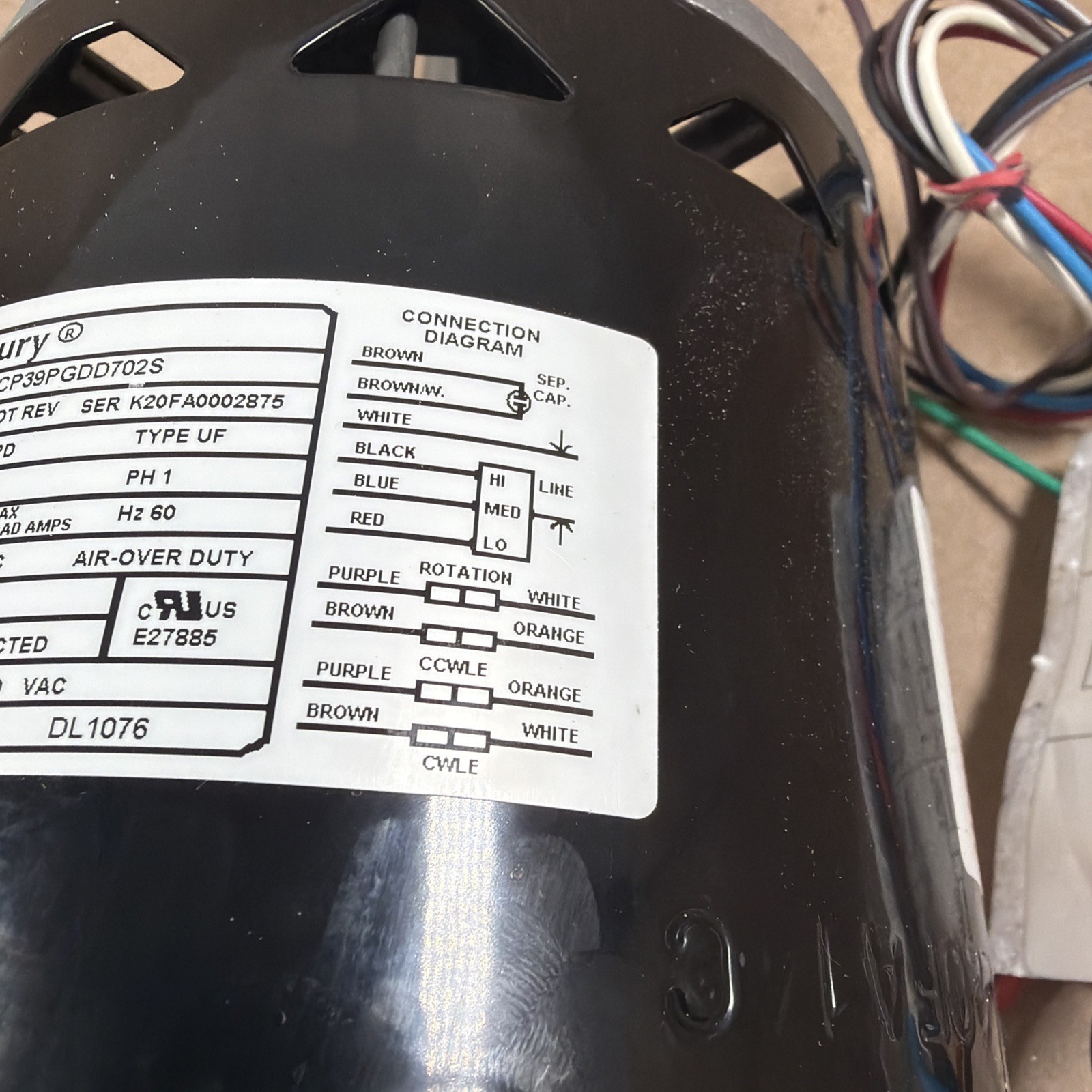 CENTURY 5KCP39PGDD702S Furnace Blower Motor 3/4HP 115V 1075RPM 3SPD 1PH DL1076