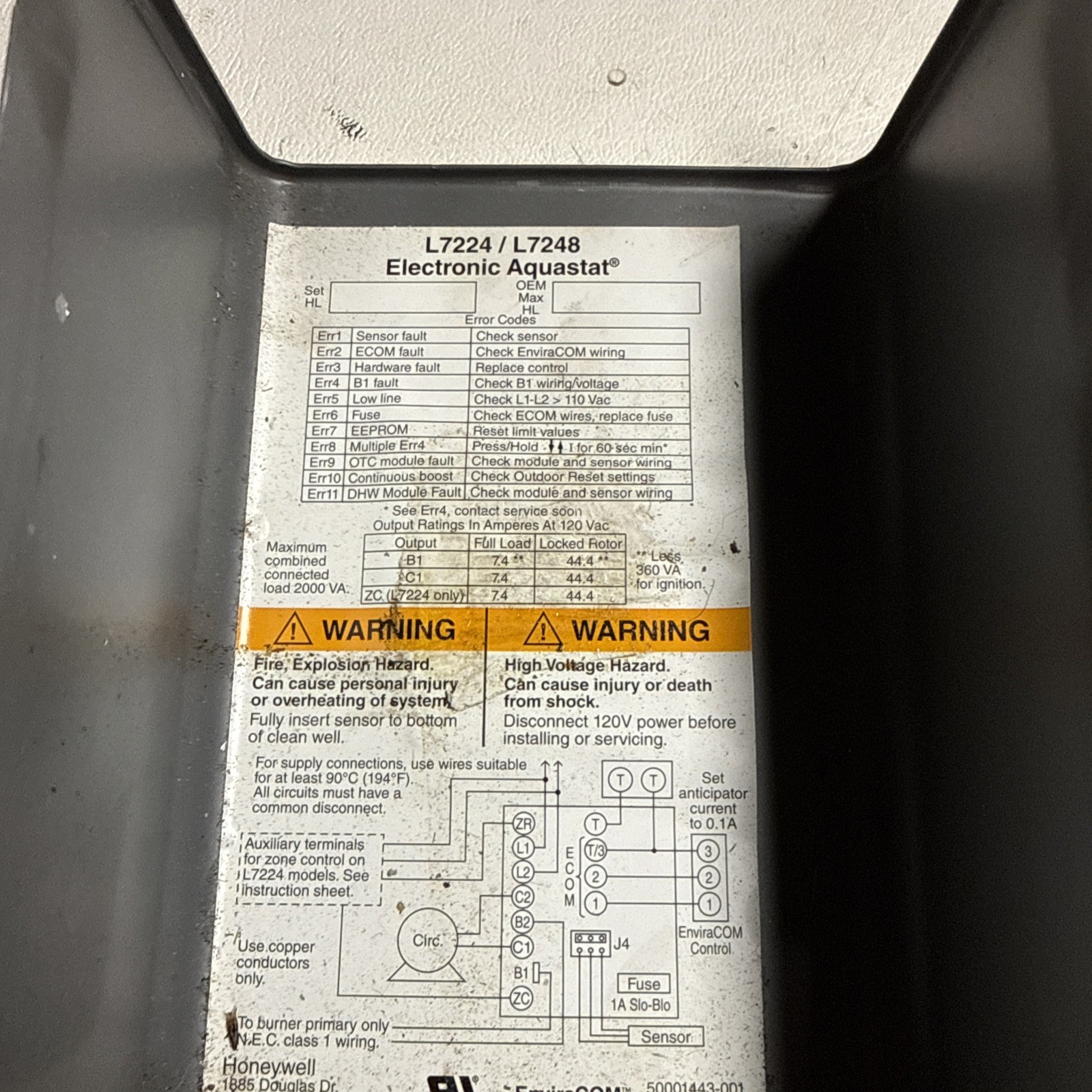 Honeywell L7224U-1002 Electronic Oil Aquastat