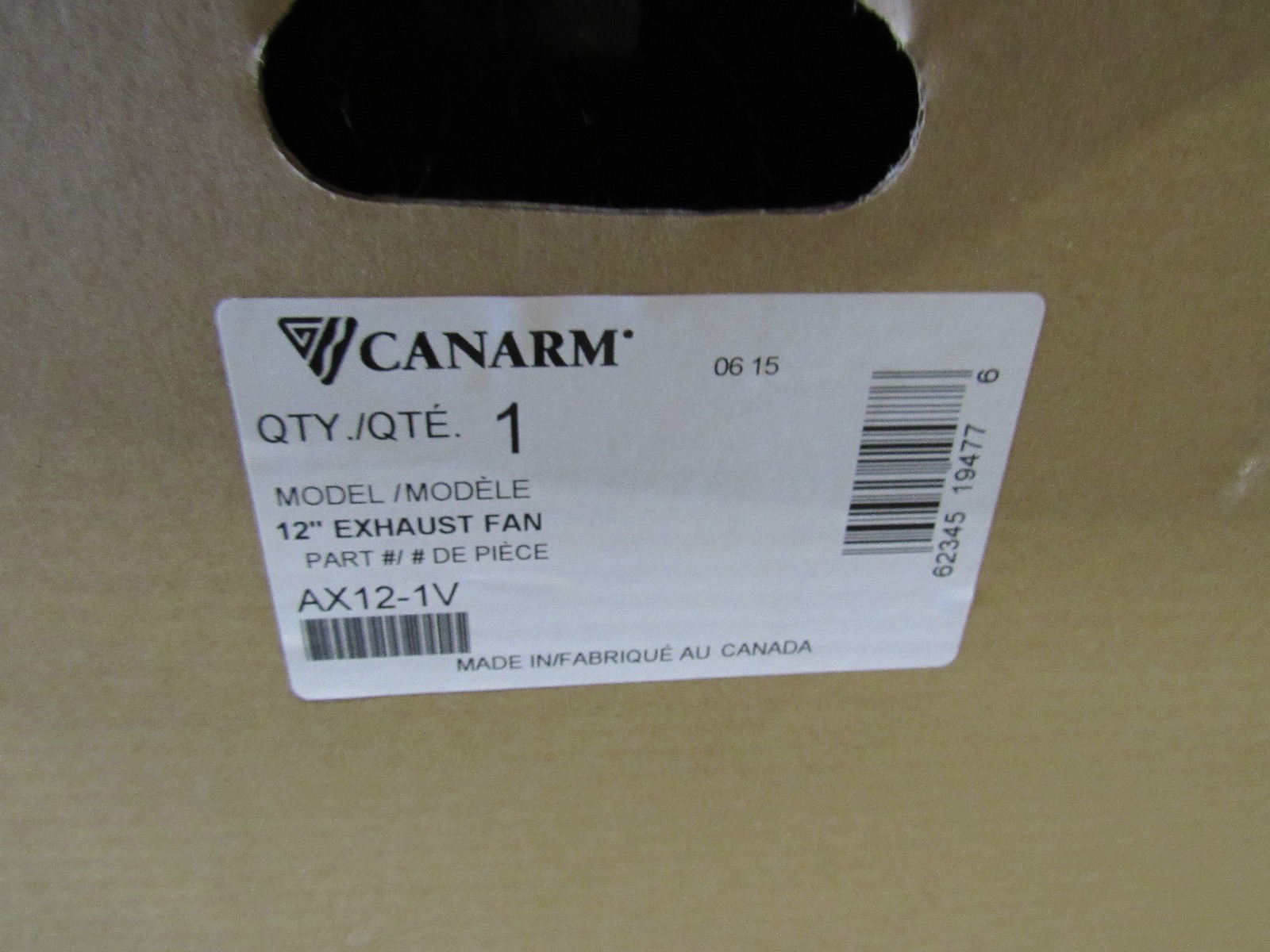 New Canarm AX12-1V 12” Exhaust Fan W/ OSHA Guard 1700 RPM 115V NIB