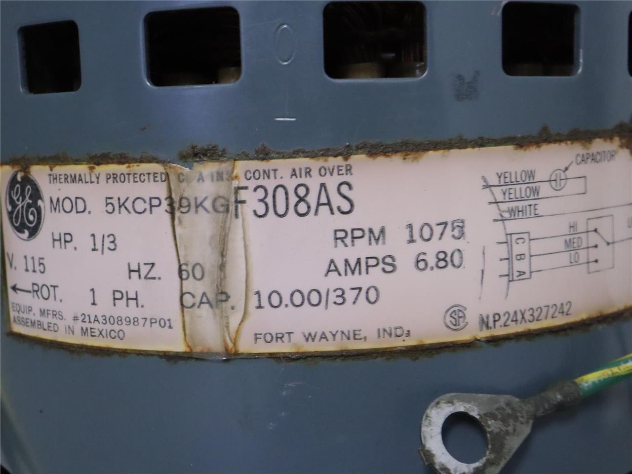 GE Motors 5KCP39KGF308AS Furnace Blower Motor 1/3HP 1075RPM 115V 21A308987P01