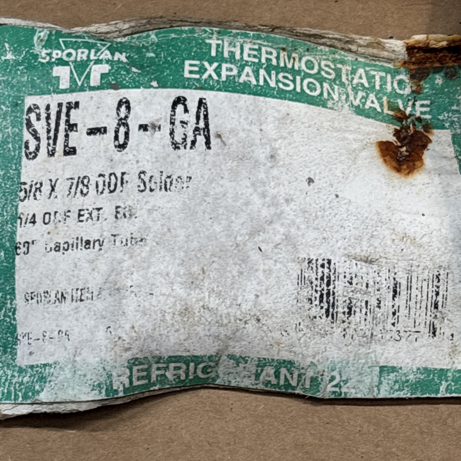 SPORLAN Expansion Valve SVE-8-GA 5/8 X 7/8