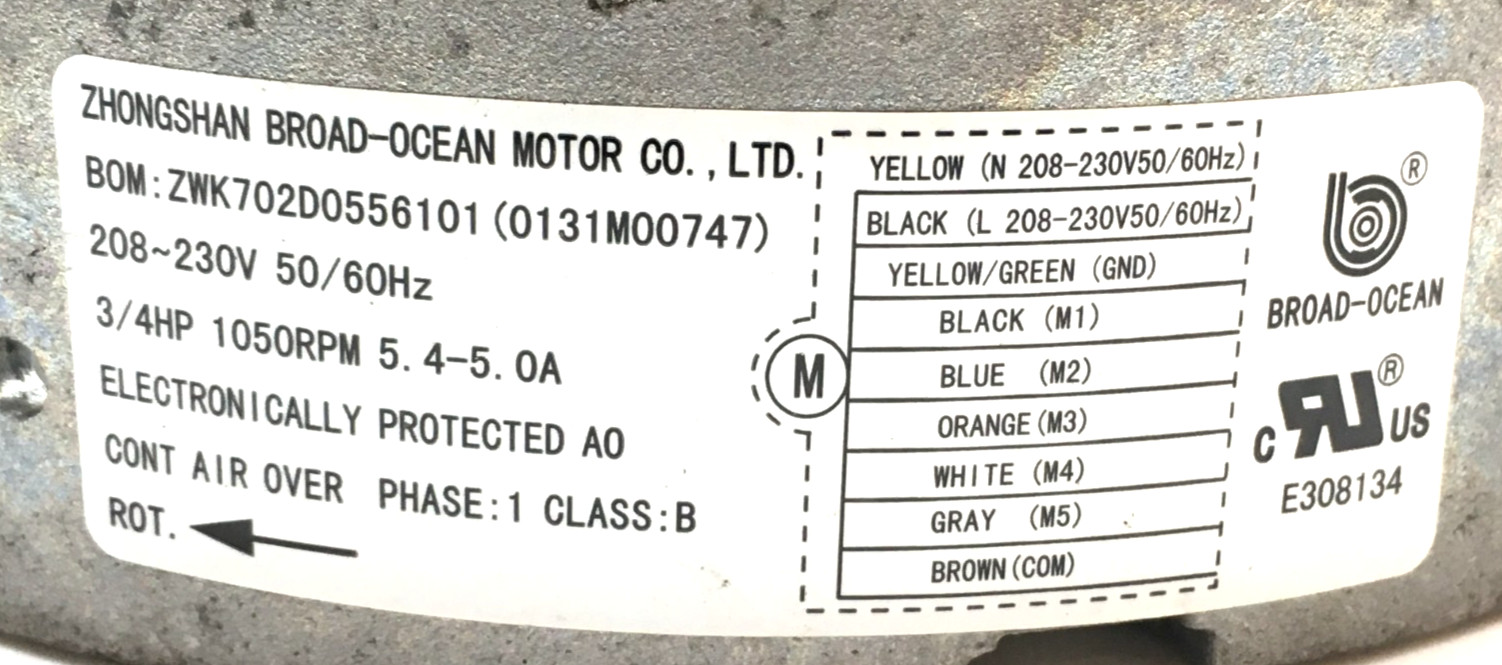 BROAD-OCEAN ZWK702D0556101 ECM Module ONLY 0131M00747 208/230V 3/4HP used #J148