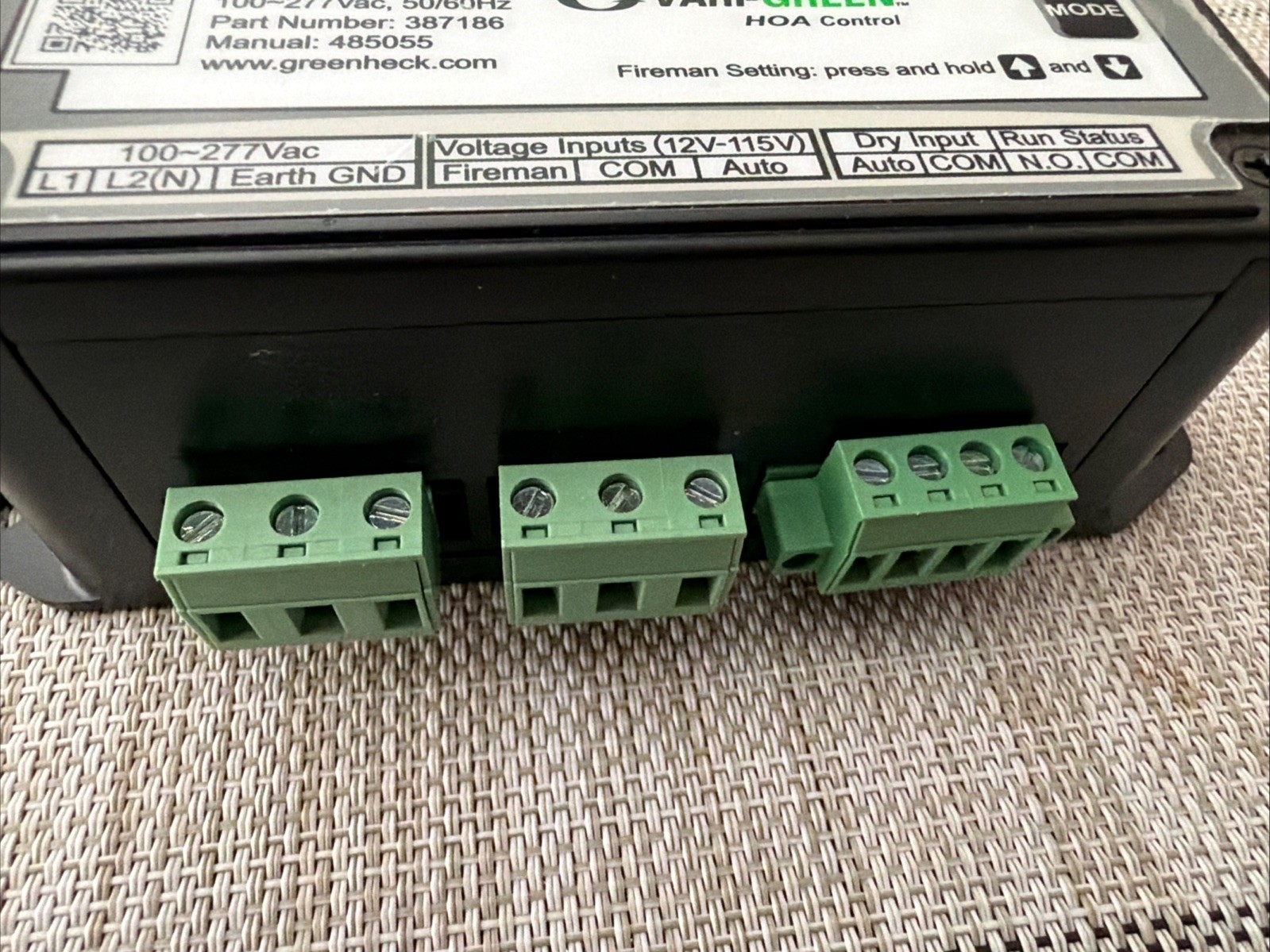 Greenheck 387186 Vari-Green HOA Control Part 100-277VAC 50/60 Hz