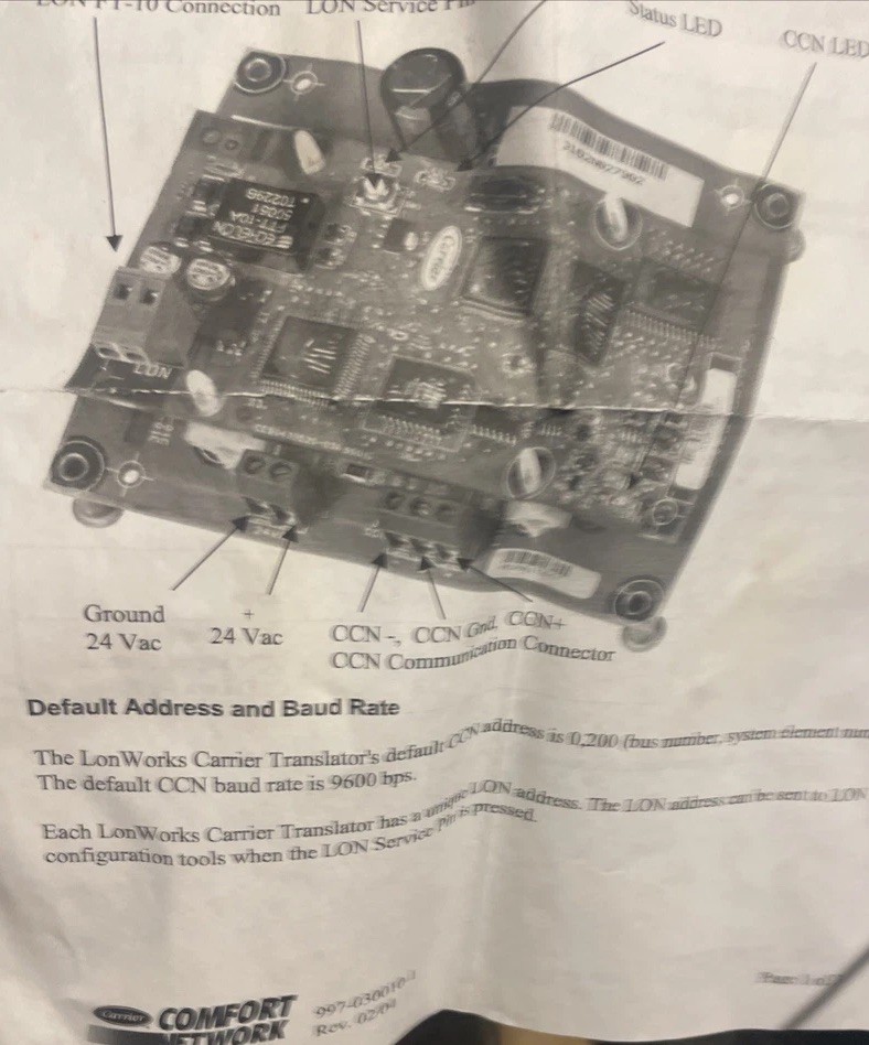 33CNTRANLON-01-R TRANSLATOR LON W/BASE ROH BOARD FOR CARRIER HVAC SYSTEMS