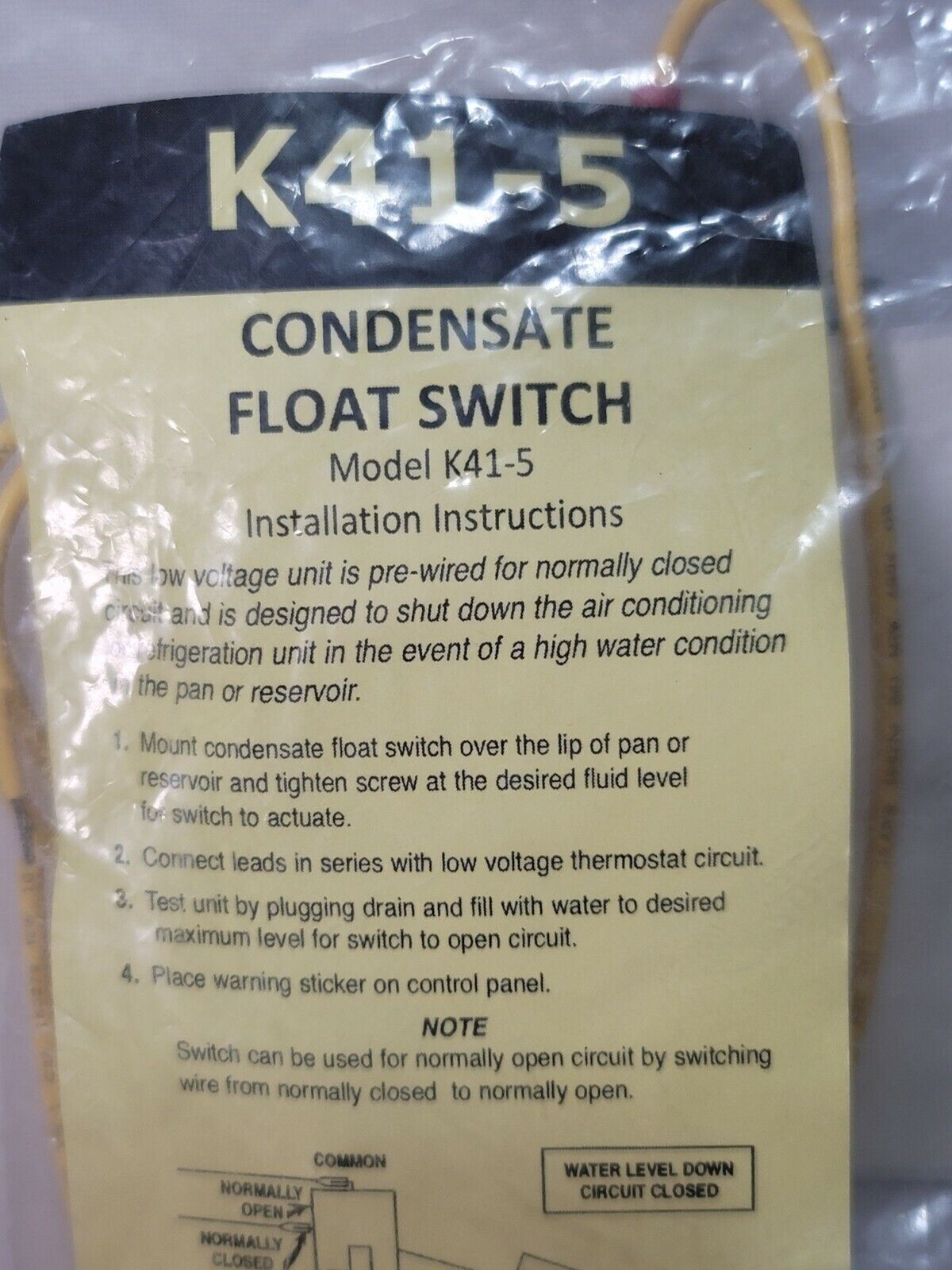 Sid Harvey’s K41-5, Condensate Drain Pan Float Switch, 60″ Lead, Made USA