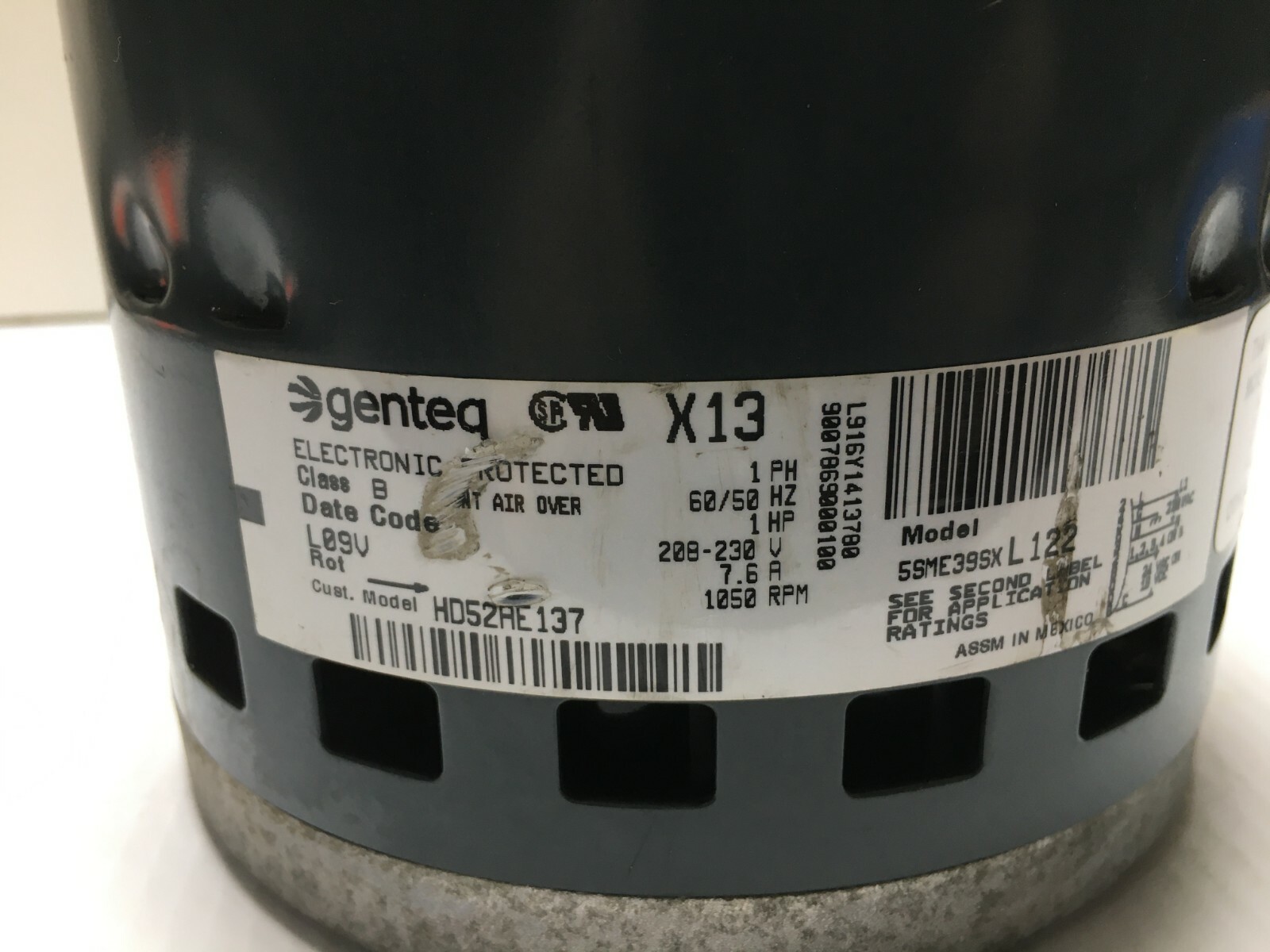 Genteq ECM Blower Motor 5SME39SXL122 208-230V 1050RPM 1PH HD52AE137 used #MB54