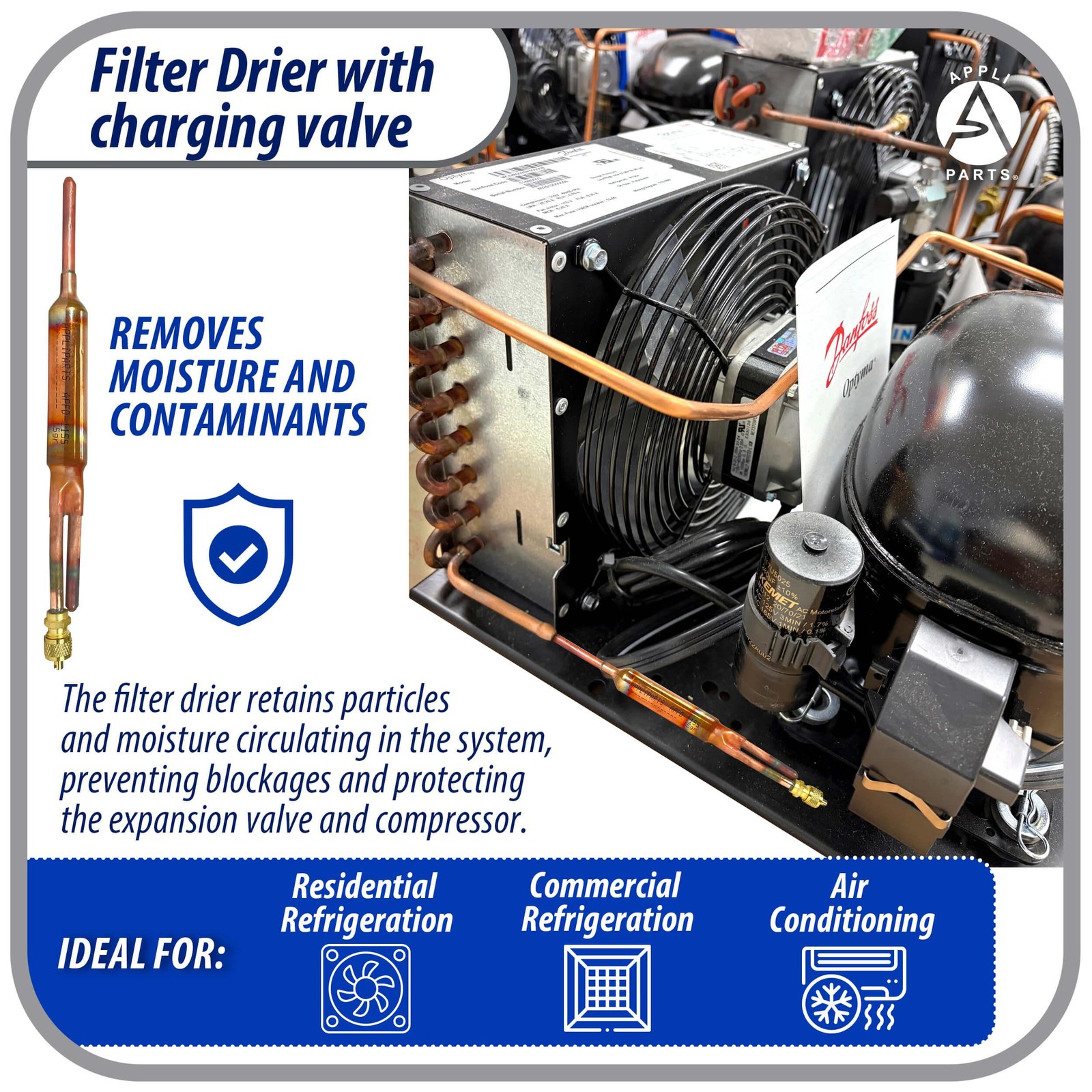 Appli Parts APFD-115S Copper Liquid line filter dryer with Charging Service Valv