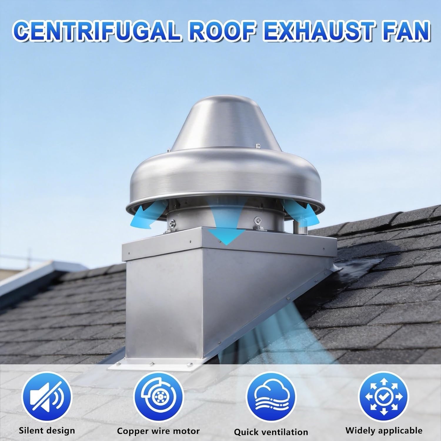 Direct Drive Centrifugal Downblast Roof Mounted Exhaust Fan 19″ Base Industrial