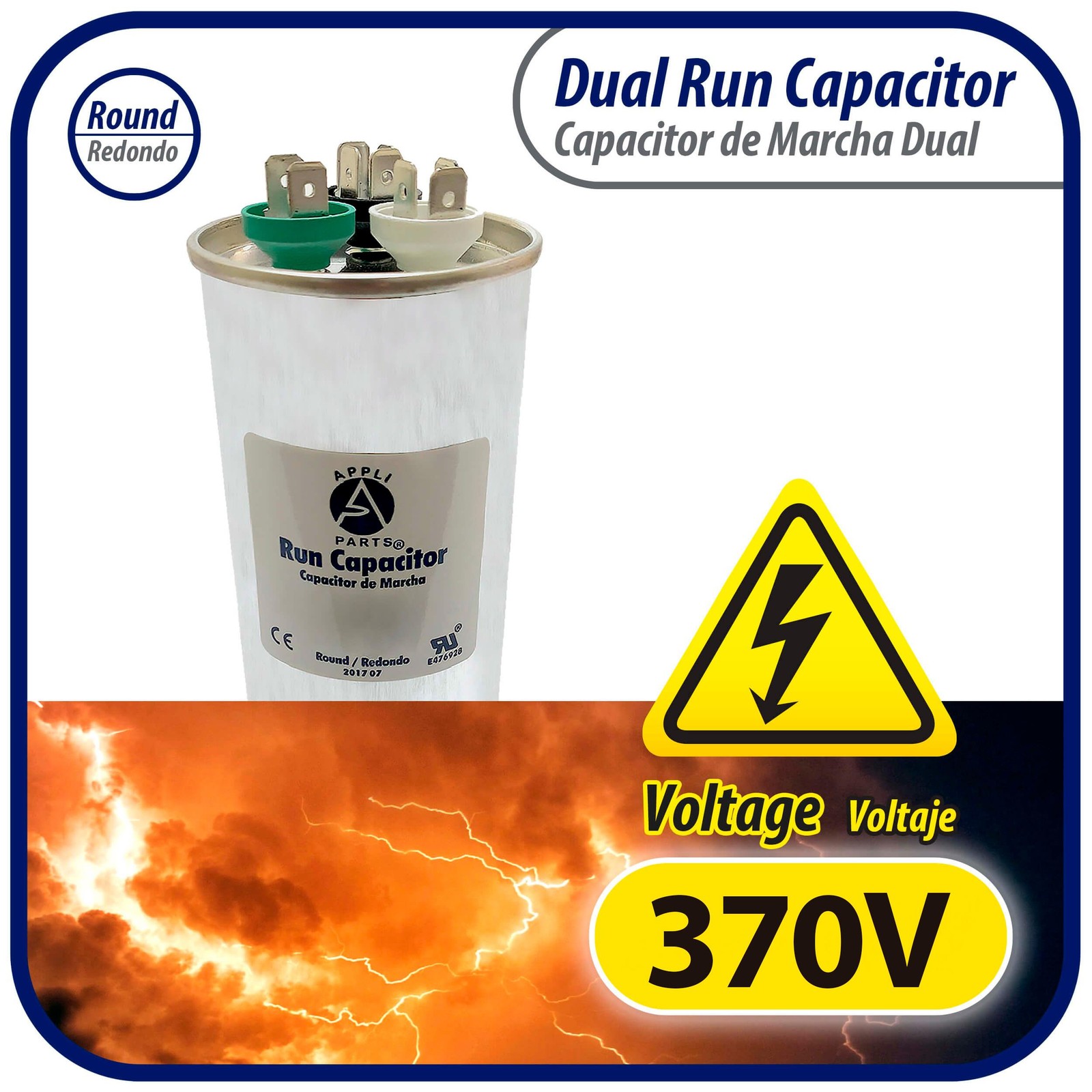 Appli Parts Dual Run Capacitor for ac 40+10 Mfd uF (microfarads) 370VAC CBB65 Ro
