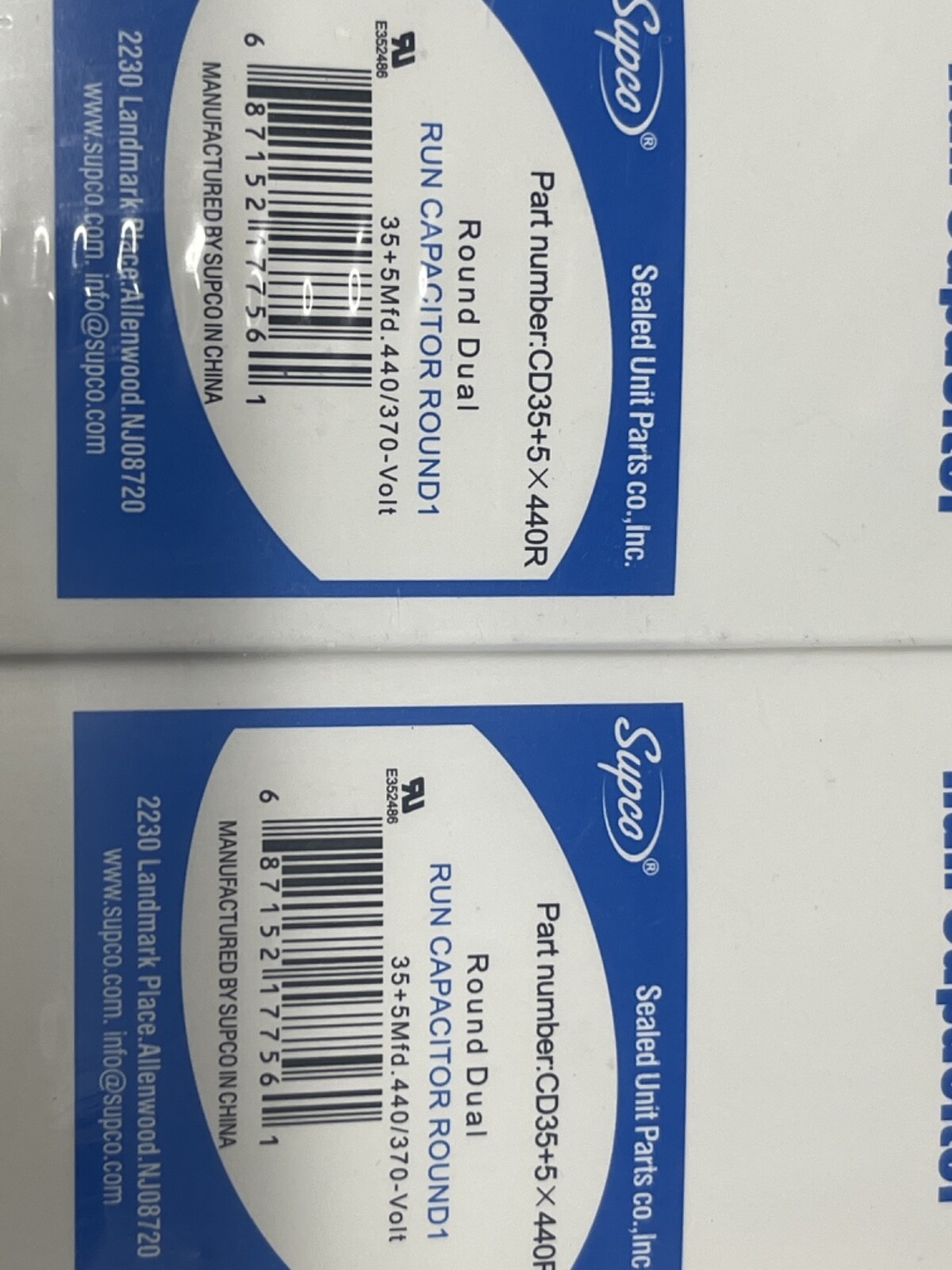 5 PACKS SUPCOl Run Capacitor, 35 + 5 Mfd., 440/370 Volt, CD35+5X440R NEW