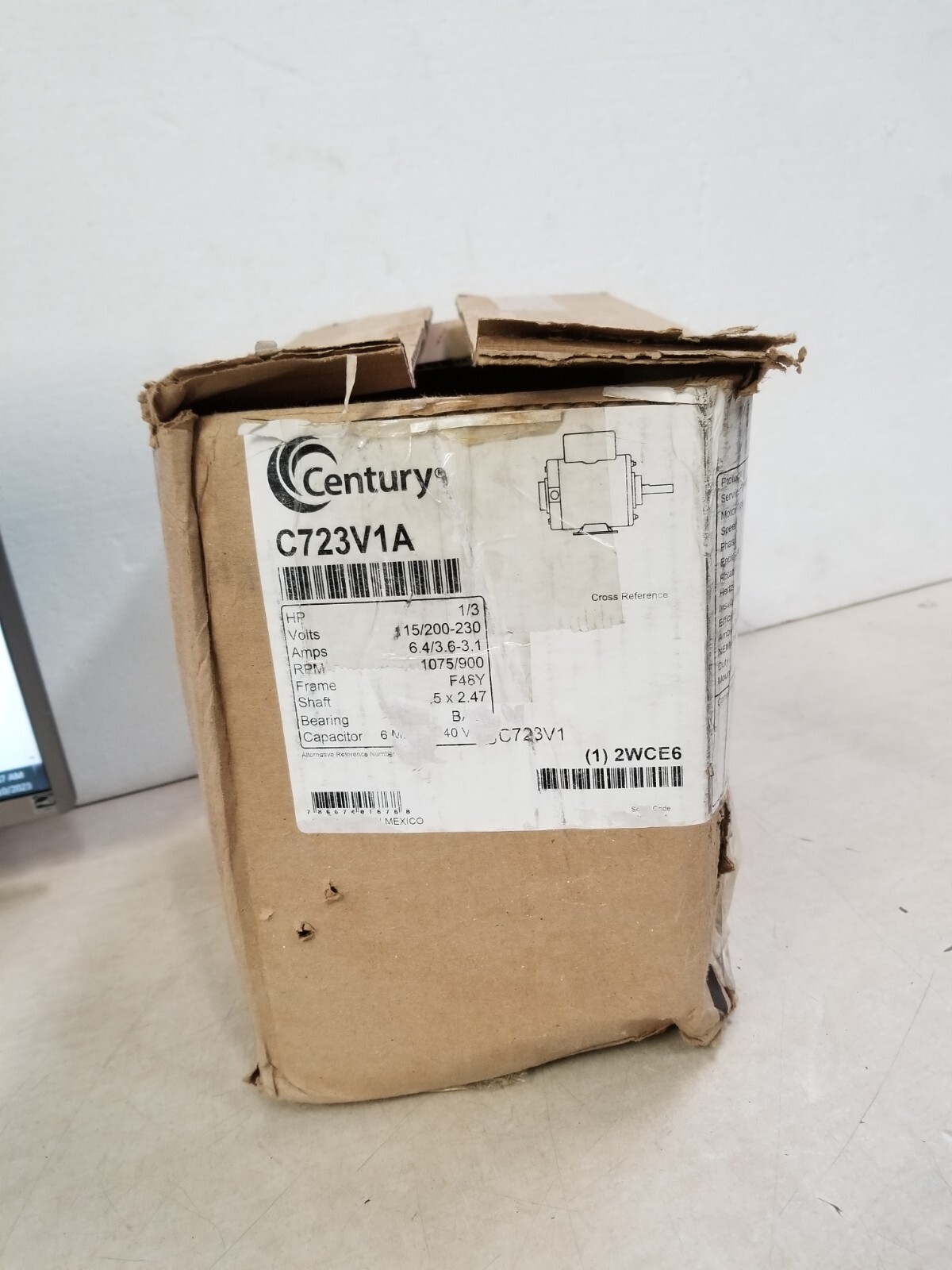 Century C723V1A Fan Motor, 1/3 HP, 1075 RPM, 48Y Frame